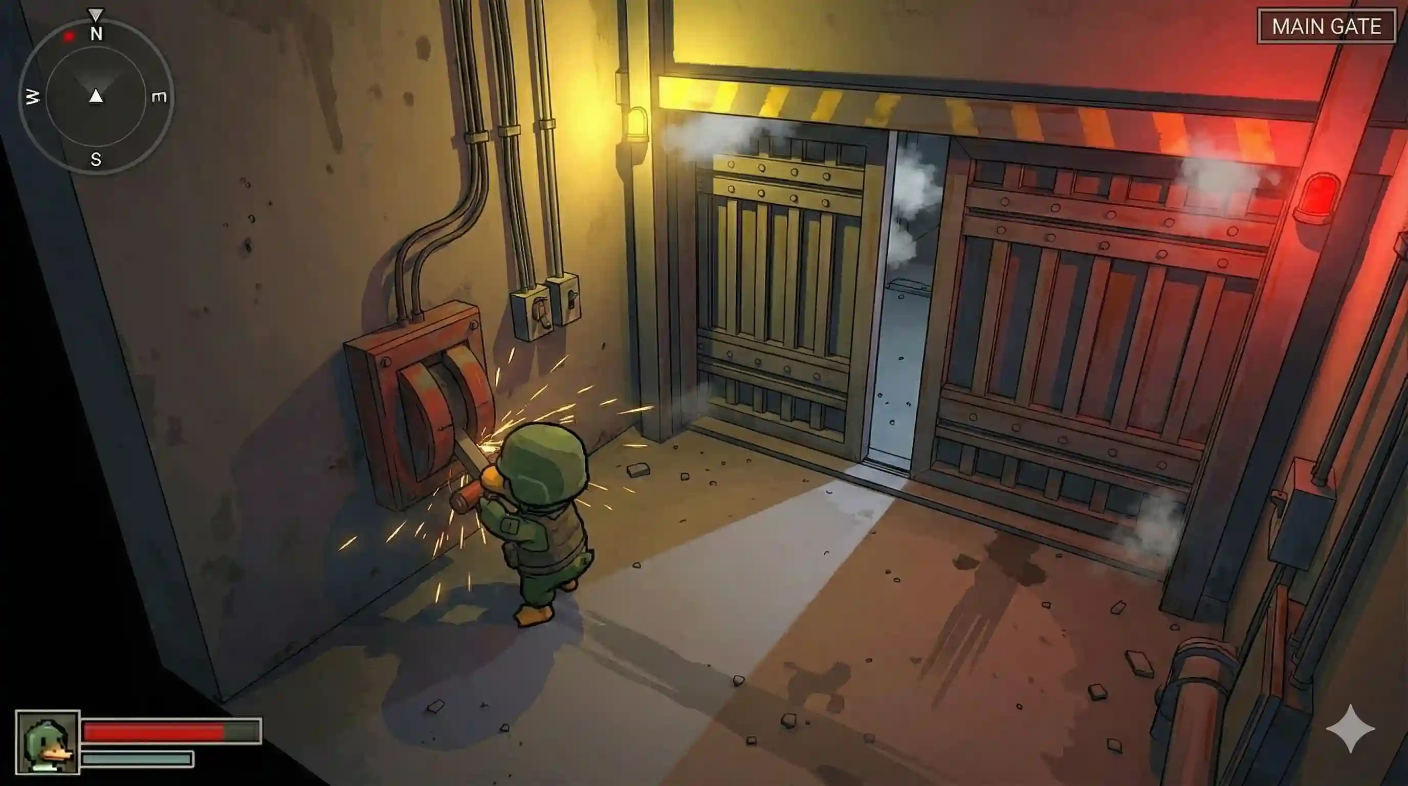 A player activating the Main Gate extraction switch on the escape from duckov warehouse map